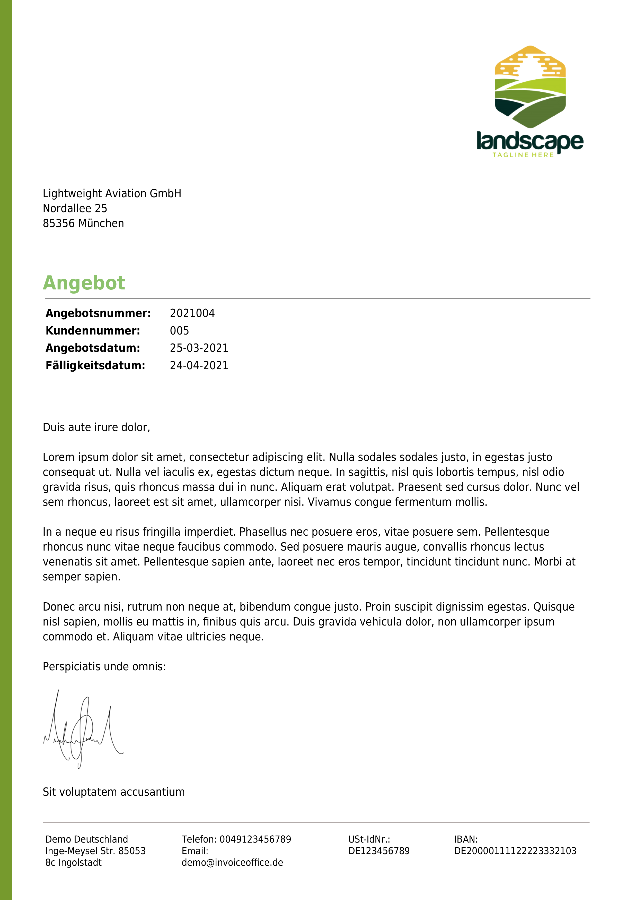 Begleitendes Angebotsschreiben