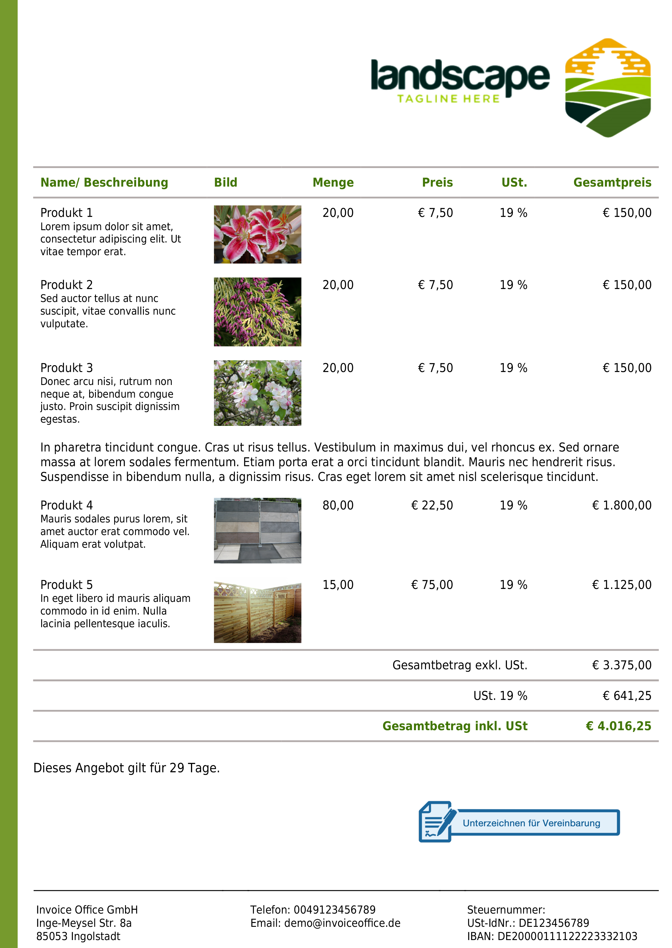 Umfangreicher Angebotsvorschlag