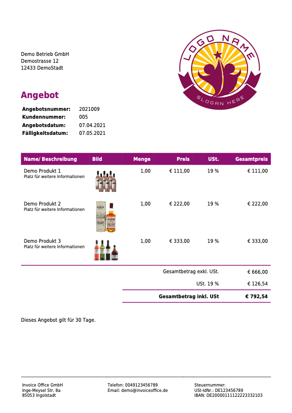 Beispielangebot mit Produktbildern mit Invoice Office